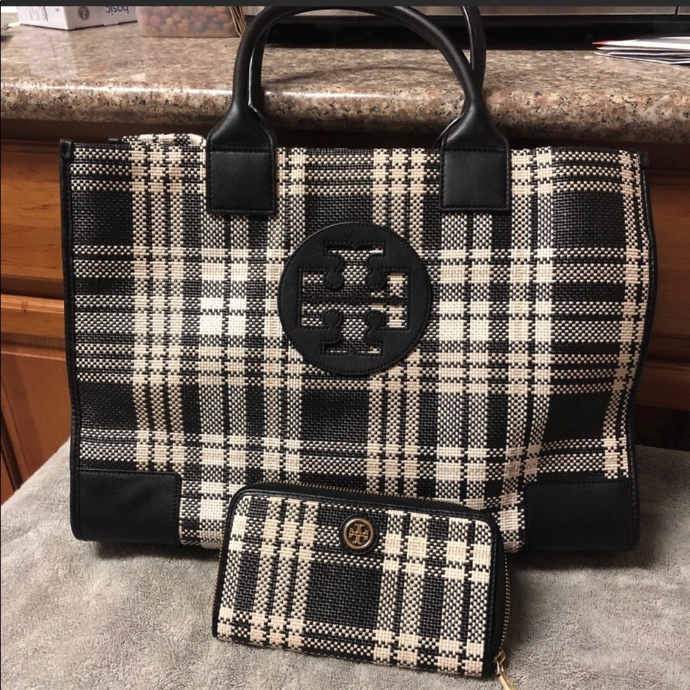 Plaid Tory Burch Ella tote